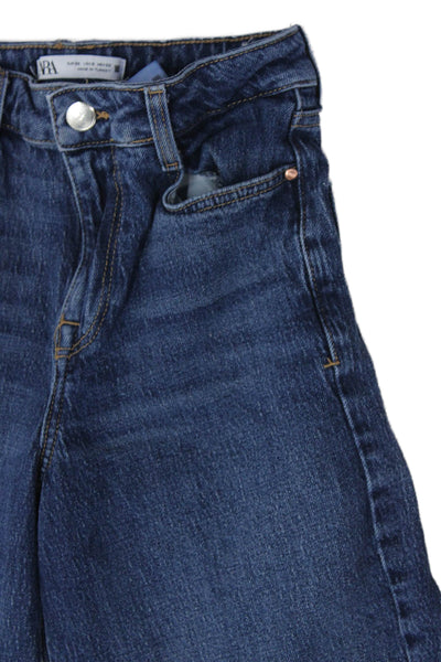 Zara Womens Straight Jeans Dark Blue Mid Rise 99% Cotton Inseam 30 Size 0
