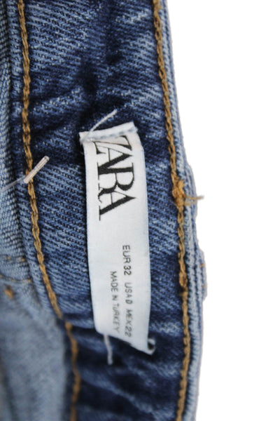 Zara Womens Straight Jeans Dark Blue Mid Rise 99% Cotton Inseam 30 Size 0