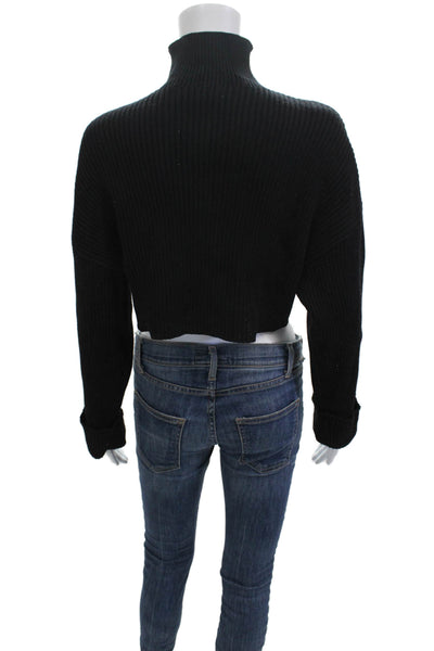 Zara Womens Black Mock Neck Button Pullover Sweater Long Sleeve Size M