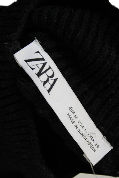 Zara Womens Black Mock Neck Button Pullover Sweater Long Sleeve Size M