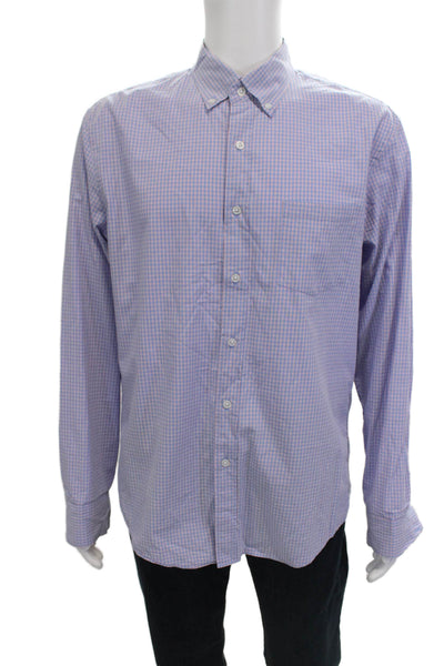 J Crew Mens Button-Down Light Blue Check Cotton Elastane Dress Shirt Size L
