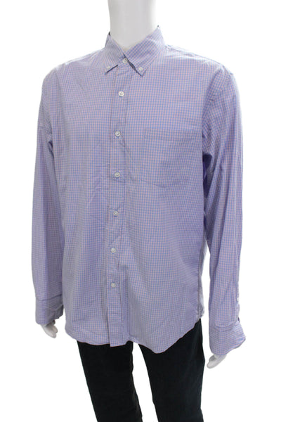 J Crew Mens Button-Down Light Blue Check Cotton Elastane Dress Shirt Size L
