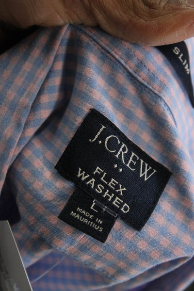 J Crew Mens Button-Down Light Blue Check Cotton Elastane Dress Shirt Size L