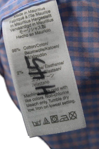 J Crew Mens Button-Down Light Blue Check Cotton Elastane Dress Shirt Size L
