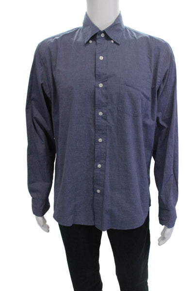 J Crew Mens Dark Blue Button-Down Dress Shirt Long Sleeve Cotton Blend Size L