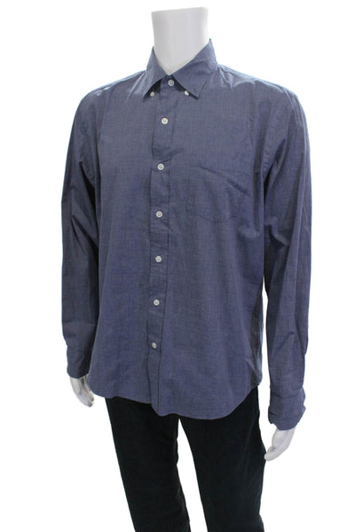 J Crew Mens Dark Blue Button-Down Dress Shirt Long Sleeve Cotton Blend Size L