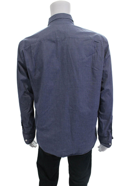J Crew Mens Dark Blue Button-Down Dress Shirt Long Sleeve Cotton Blend Size L