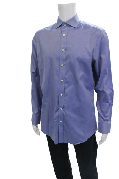 Charles Tyrwhitt Mens Point Blue Cotton Dress Shirt Long Sleeve Size 15.5