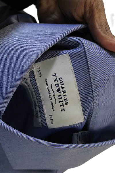 Charles Tyrwhitt Mens Point Blue Cotton Dress Shirt Long Sleeve Size 15.5