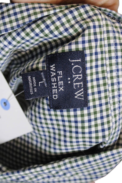 J Crew Mens Button-Down Check Dress Shirt Blue Long Sleeve Size L