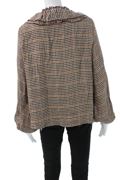 Zara Women Bohemian Check Long Sleeve Drawstring Blouse Polyester Size L