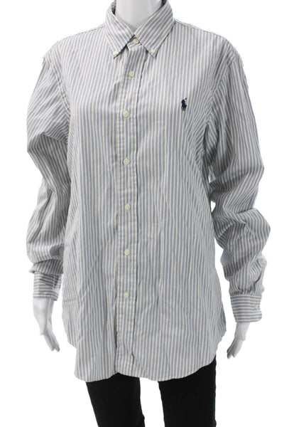 Ralph Lauren Mens Striped Cotton Collared Button-Down Long Sleeve Blue Size M