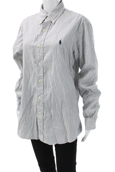 Ralph Lauren Mens Striped Cotton Collared Button-Down Long Sleeve Blue Size M