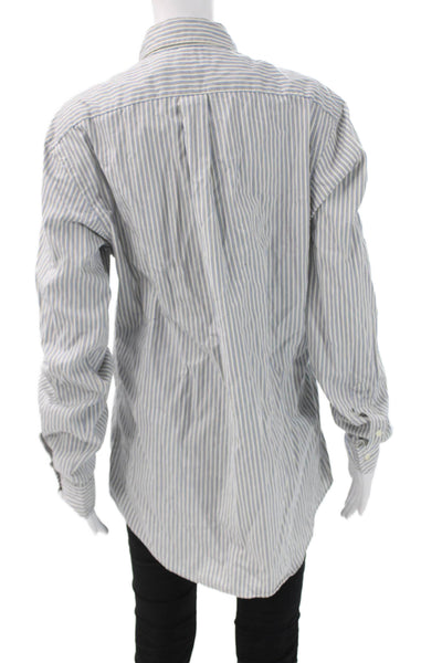 Ralph Lauren Mens Striped Cotton Collared Button-Down Long Sleeve Blue Size M
