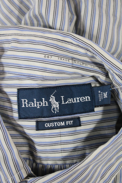 Ralph Lauren Mens Striped Cotton Collared Button-Down Long Sleeve Blue Size M