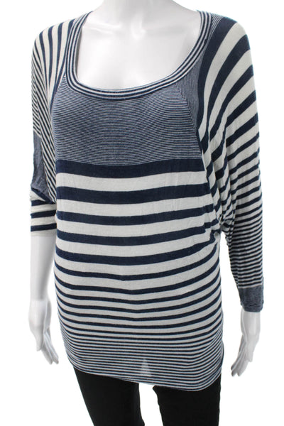 Vintage Havana Women Dark Blue Striped Tunic Square Neck Long Sleeve Size S