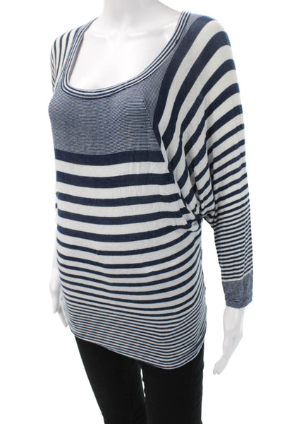 Vintage Havana Women Dark Blue Striped Tunic Square Neck Long Sleeve Size S
