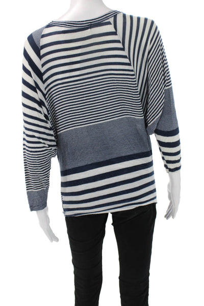 Vintage Havana Women Dark Blue Striped Tunic Square Neck Long Sleeve Size S