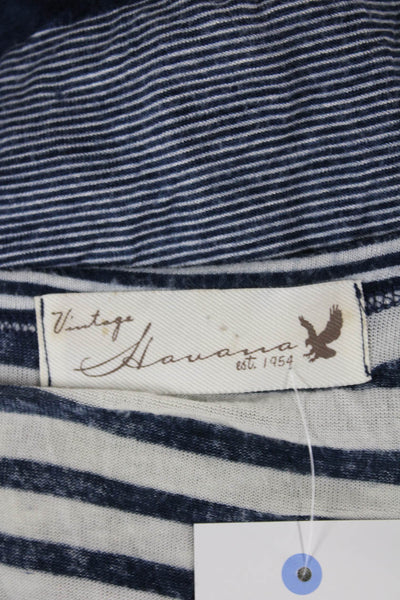 Vintage Havana Women Dark Blue Striped Tunic Square Neck Long Sleeve Size S