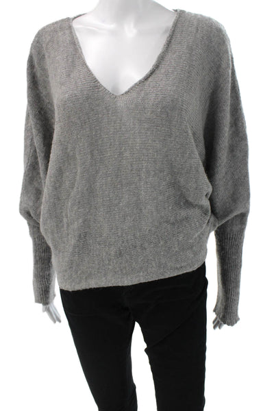 Love Women Pullover Sweater Gray V Neck Long Sleeve Mohair Acrylic Size S