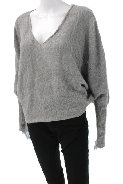 Love Women Pullover Sweater Gray V Neck Long Sleeve Mohair Acrylic Size S