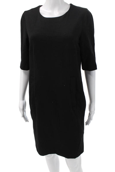 Peserico Women Shift Dress Black Cotton 3/4 Sleeve Round Neck Short Size S