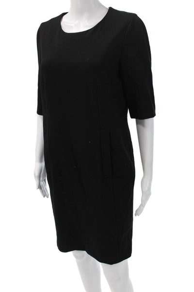 Peserico Women Shift Dress Black Cotton 3/4 Sleeve Round Neck Short Size S