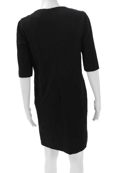 Peserico Women Shift Dress Black Cotton 3/4 Sleeve Round Neck Short Size S