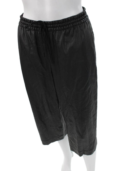 BCBG Max Azria Womens Cropped Pants Black Drawstring Polyurethane Size 2XS