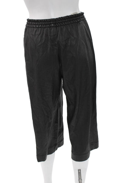 BCBG Max Azria Womens Cropped Pants Black Drawstring Polyurethane Size 2XS