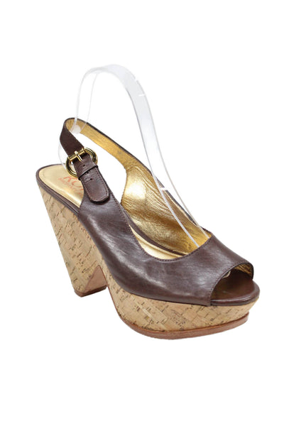 KORS Michael Kors Womens Leather Peep Toe Platform Shoes Brown Size 6.5M