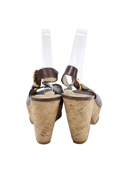 KORS Michael Kors Womens Leather Peep Toe Platform Shoes Brown Size 6.5M