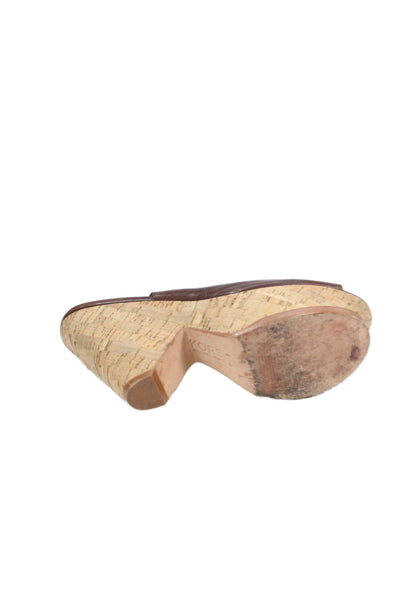 KORS Michael Kors Womens Leather Peep Toe Platform Shoes Brown Size 6.5M