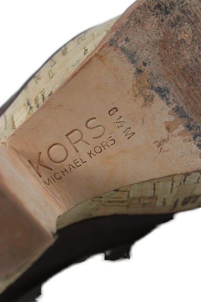 KORS Michael Kors Womens Leather Peep Toe Platform Shoes Brown Size 6.5M