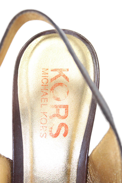 KORS Michael Kors Womens Leather Peep Toe Platform Shoes Brown Size 6.5M