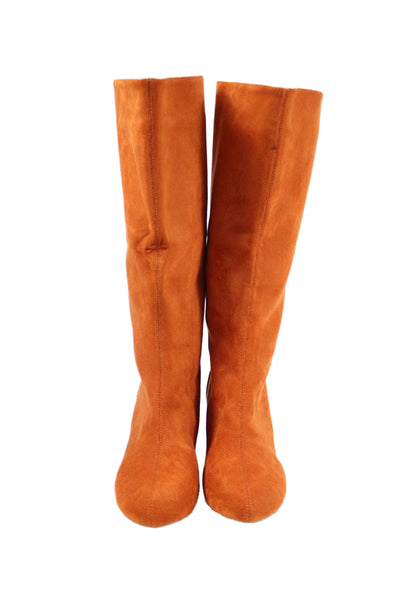 Aquazzura Womens Suede Knee High Zip Up Boots Orange Size 37 7