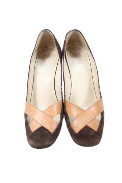 Givenchy Womens Suede Cross Strap Pumps Brown Beige Size 36.5 6.5