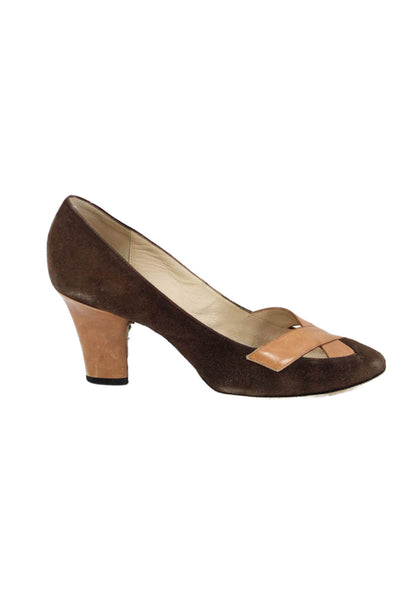 Givenchy Womens Suede Cross Strap Pumps Brown Beige Size 36.5 6.5