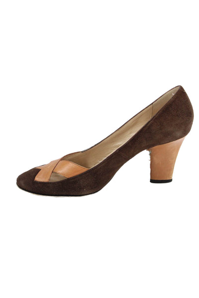 Givenchy Womens Suede Cross Strap Pumps Brown Beige Size 36.5 6.5