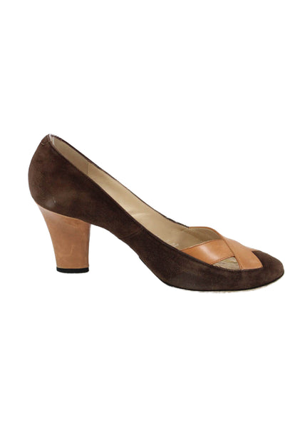 Givenchy Womens Suede Cross Strap Pumps Brown Beige Size 36.5 6.5