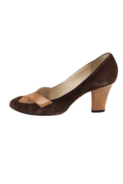 Givenchy Womens Suede Cross Strap Pumps Brown Beige Size 36.5 6.5