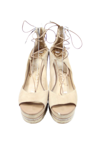 Sam Edelman Womens Suede Platform Harriet Wedge Sandals Beige Size 9.5 Medium