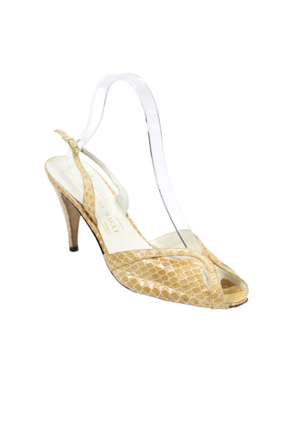 Bruno Magli Womens Snakeskin Print Slingbacks Heels Beige Size 8.5 Extra Narrow