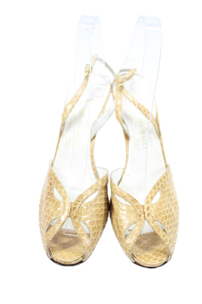 Bruno Magli Womens Snakeskin Print Slingbacks Heels Beige Size 8.5 Extra Narrow