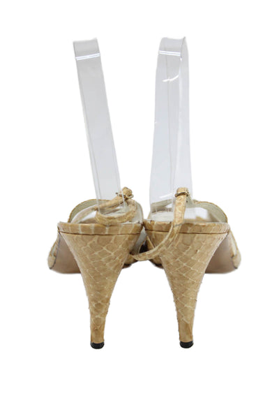 Bruno Magli Womens Snakeskin Print Slingbacks Heels Beige Size 8.5 Extra Narrow