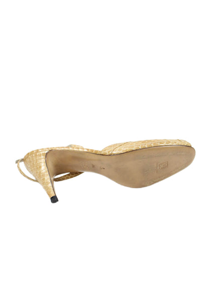 Bruno Magli Womens Snakeskin Print Slingbacks Heels Beige Size 8.5 Extra Narrow