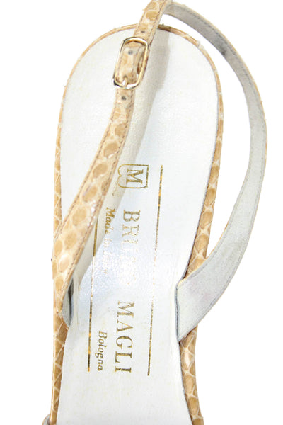 Bruno Magli Womens Snakeskin Print Slingbacks Heels Beige Size 8.5 Extra Narrow