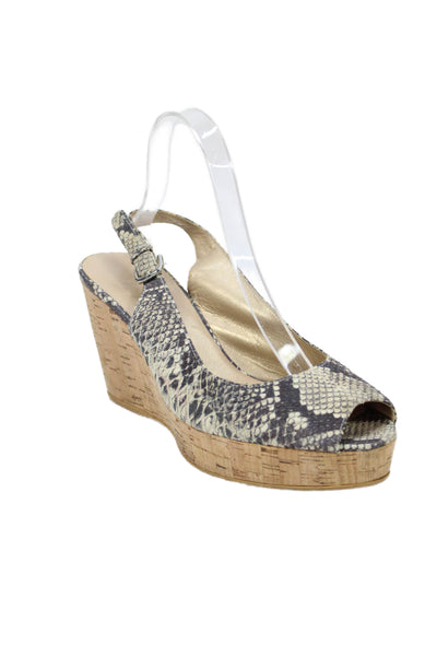 Stuart Weitzman Womens Snakeskin Print Wedges Beige Black Size 10 Medium