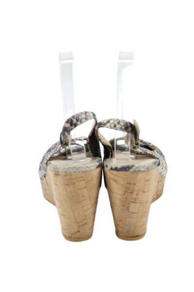 Stuart Weitzman Womens Snakeskin Print Wedges Beige Black Size 10 Medium