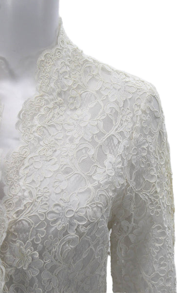 Victor Costa Womens White Floral Mock Neck Long Sleeve Button Up Blouse Size 8